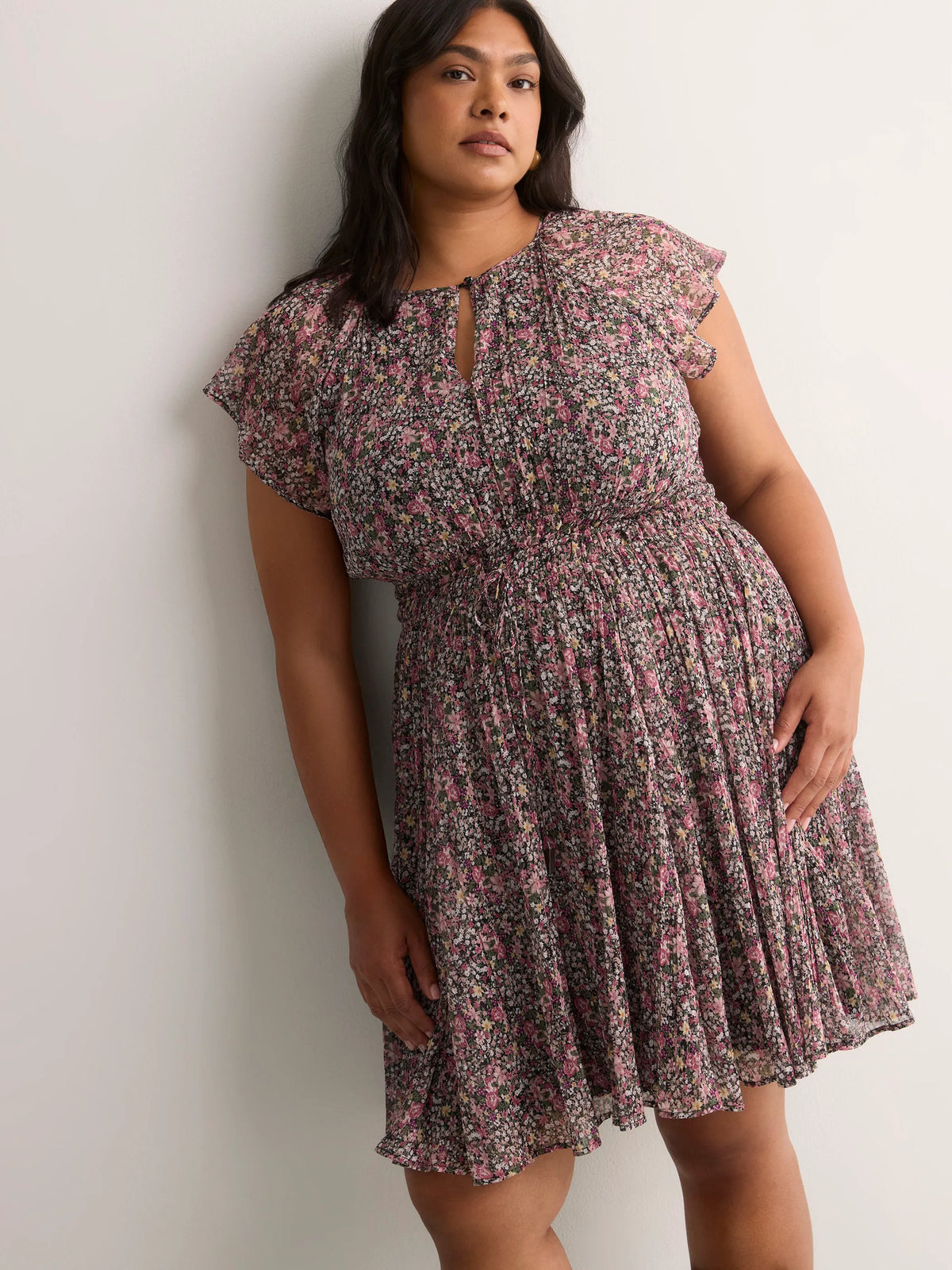Addition Elle Fit and Flare Dress with Short Flutter Sleeves