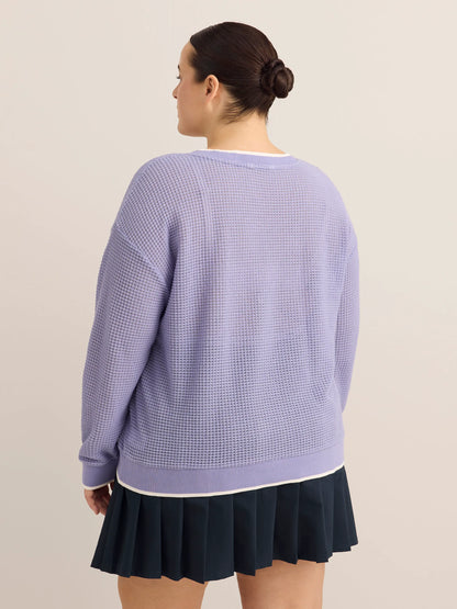 Active Zone Violet Crochet Waffle Knit V-Neck Pullover